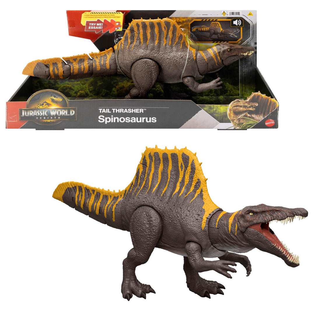 Mattel Jurassic World: Die Wiedergeburt Dinosaurierspielzeug, Tail Thrasher Spinosaurus-Actionfigur