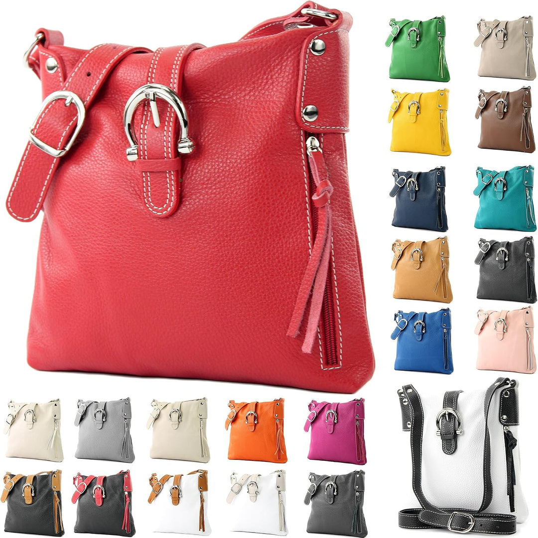 modamoda de -T04 - ital Umhängetasche Schultertasche aus Leder, Farbe:Rosa
