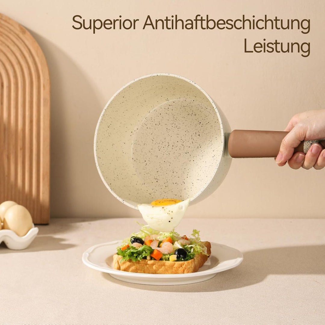 MSMK 18 cm Creme Keramik Antihaft Milchtopf mit Deckel, Für alle Herdarten geeignet, Induktionsgeeig