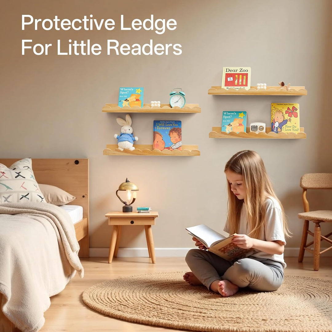 Gieanoo Schwebendes Regal, überbackene Bücherregal Wand Satz von 2 Natürlichen Massiven Kiefer Holz