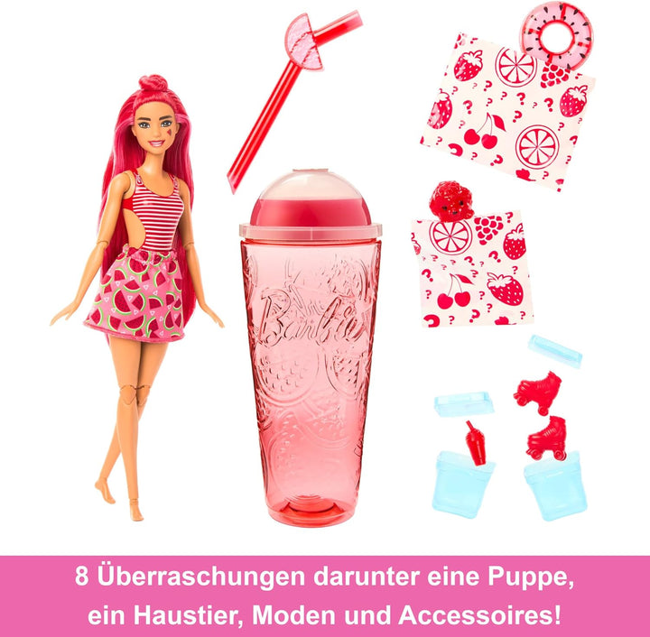 Barbie Pop Reveal Fruit - Puppe mit roten Haaren im Wassermelonenduft, 8 Überraschungen, duftendes S