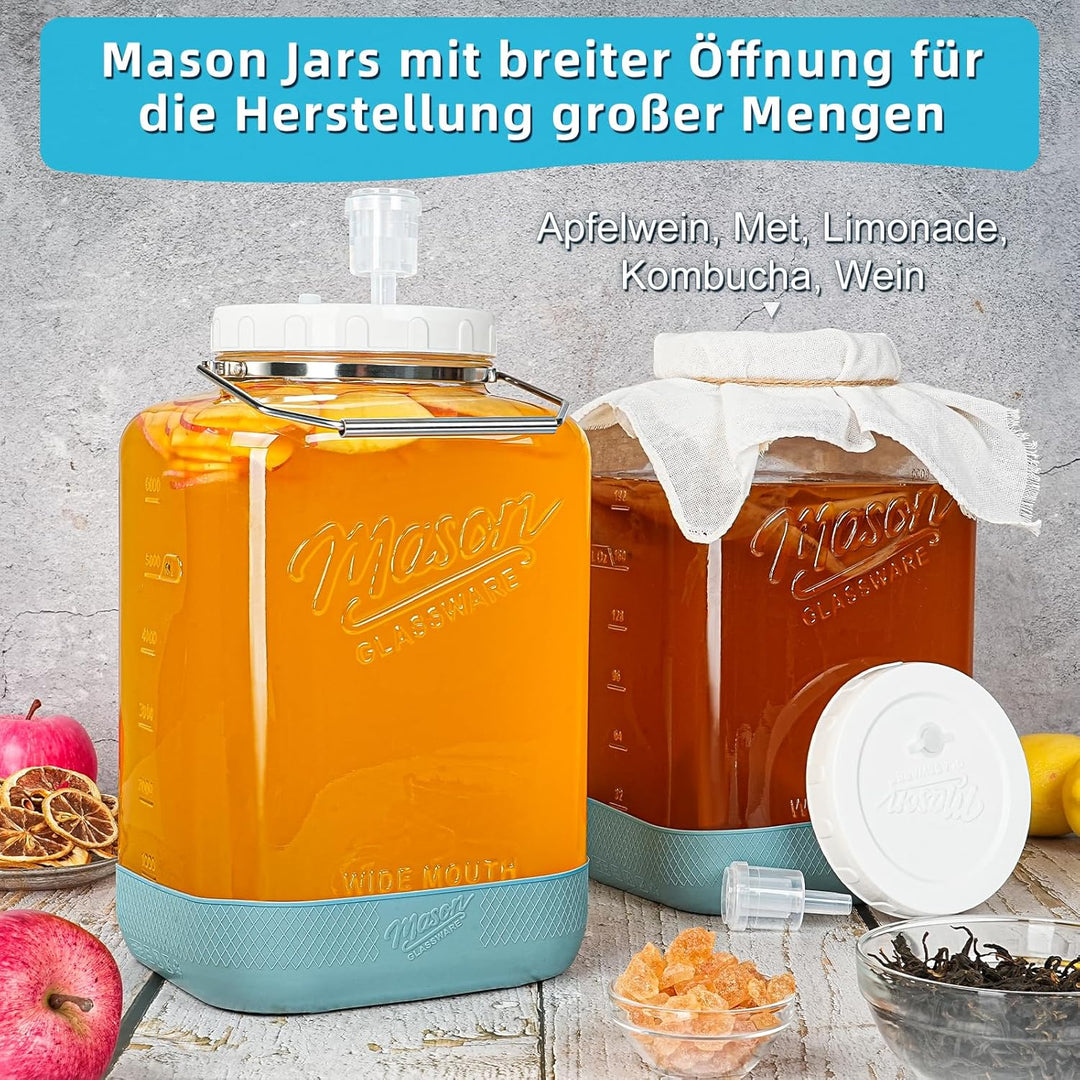 Absovetu 2er Set Grosse Fermentiergläser mit Luftschleuse 7,5 L - Fermentierglas Mason Jar Gläser Gä