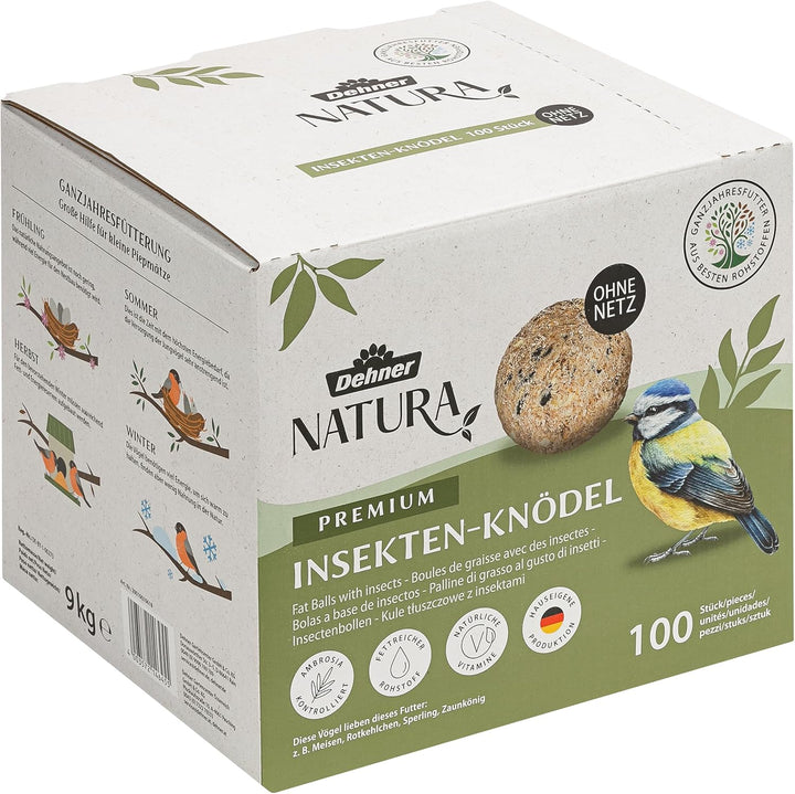 Dehner Natura Wildvogelfutter, Meisenknödel, Insekten-Knödel, ohne Netz, 100 Stück je 90 Gramm (9 kg