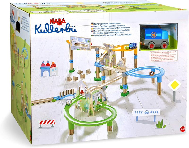 HABA 306017 - Kullerbü – Meister-Spielbahn Bergabenteuer, Erste Kugelbahn Grundpackung ab 2 Jahren,