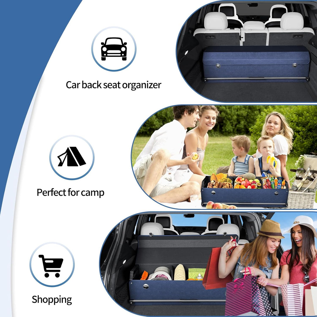 Auto Kofferraum Organizer mit Deckel, Aufbewahrungsbox Gross XXL und Stabilem Griff, 90L Premium Led