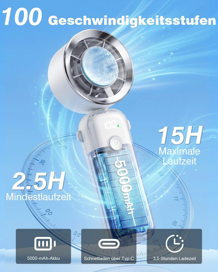 Spopal Klein Handventilator, Tragbarer Turbo-Ventilator mit Kühleffekt | 1-100 einstellbare Lüfterst