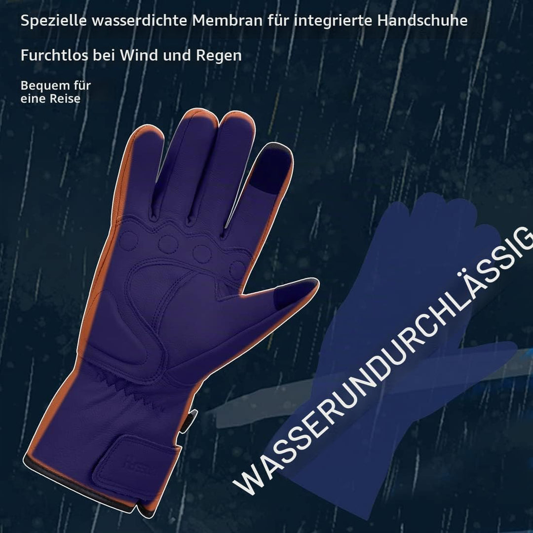 Harssidanzar Herren Winter Motorradhandschuhe,echtes Leder Vollfinger Touchscreen Thermisch gefütter
