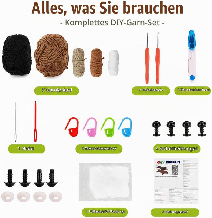 Houkiper Häkelset für Anfänger, Häckel Kit für Anfänger Tiere Häkeln Set Dackel Hund Crochet Set mit