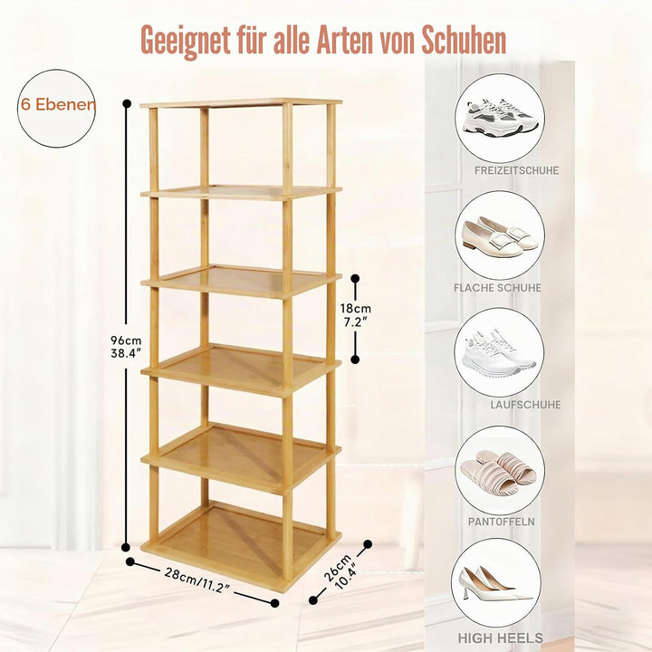 Aniston Vertikales kleines Schuhregal mit 6 Ebenen, freistehend schmal Schuhregal Organizer für Gara