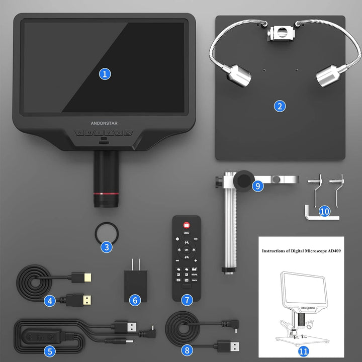 Andonstar AD409 HDMI-Digitalmikroskop, 10,1-Zoll-LCD-Bildschirm-Lötmikroskop, 300-fache elektronisch