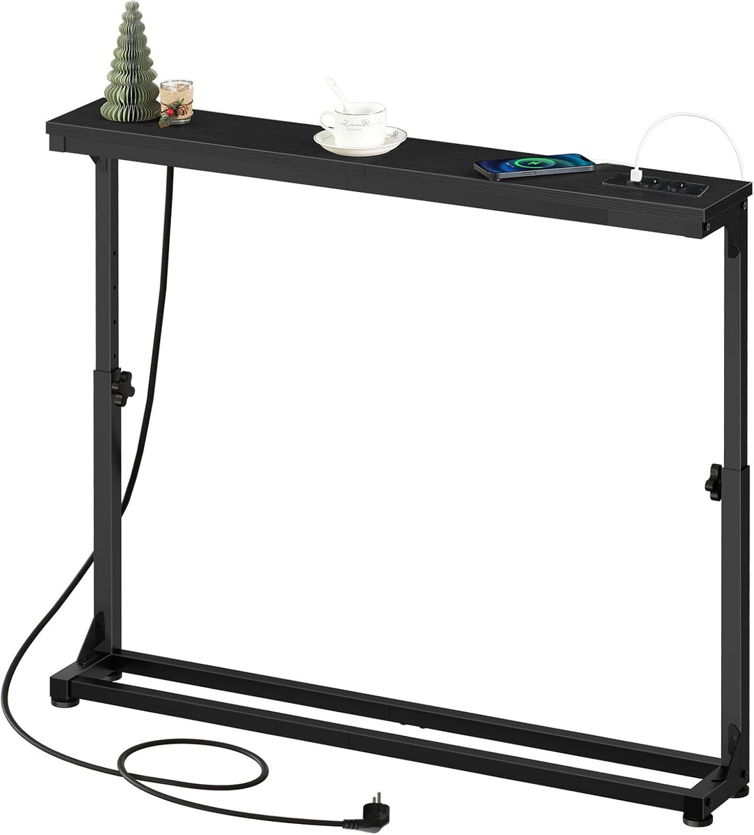 HOOBRO Schmaler Konsolentisch (15 cm breit), höhenverstellbar (63,5-83,5 cm), Sofatisch mit Ladestat