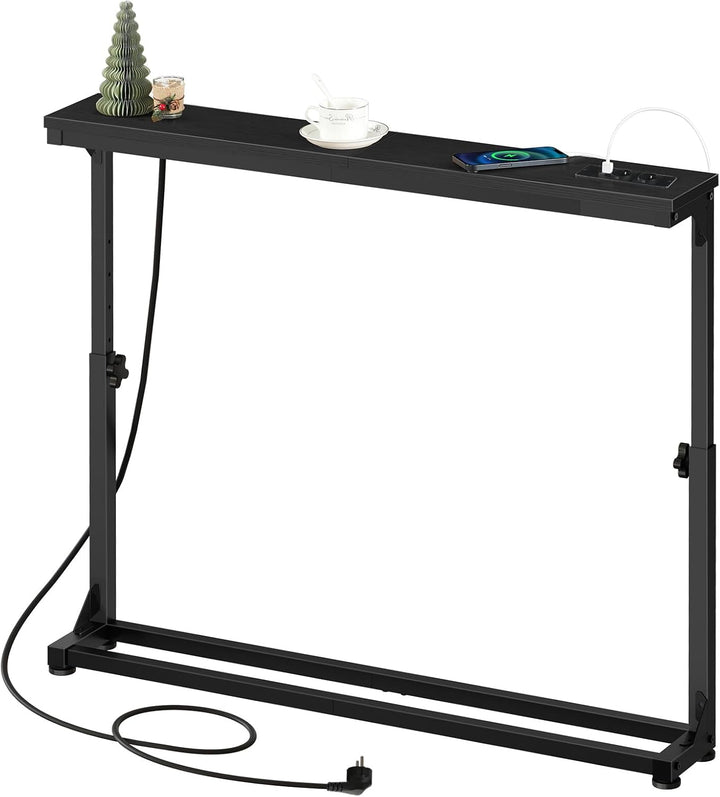 HOOBRO Schmaler Konsolentisch (15 cm breit), höhenverstellbar (63,5-83,5 cm), Sofatisch mit Ladestat
