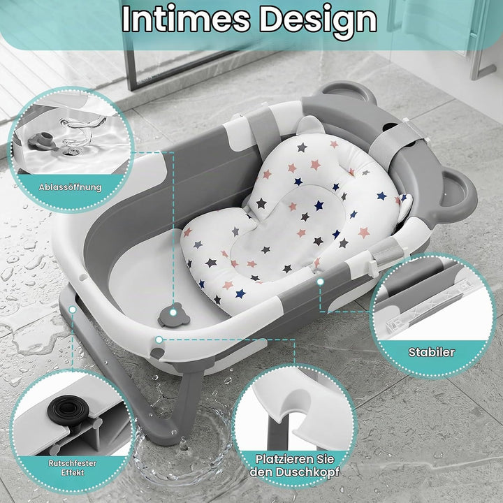 Highbird Baby Badewanne, Faltbare Babywanne mit Stützkissen für Neugeborene &amp; Kleinkinder, Platzspar