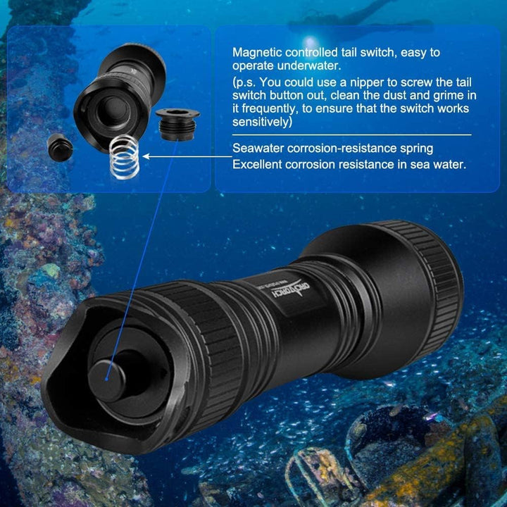 ORCATORCH D550 Tauchen Taschenlampe,Tauchlampe IP68 Wasserdicht,LED Unterwasser Lampe mit Magnetscha