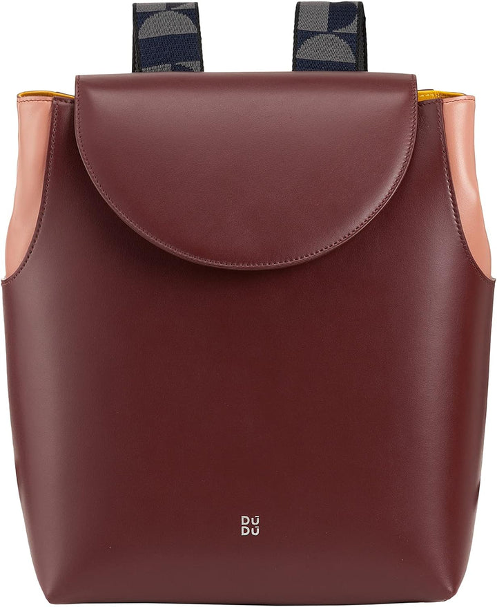 DuDu Damen-Multifunktions-Freizeitrucksack Made in Italy aus weichem Nappaleder mit Klappe Burgundy,