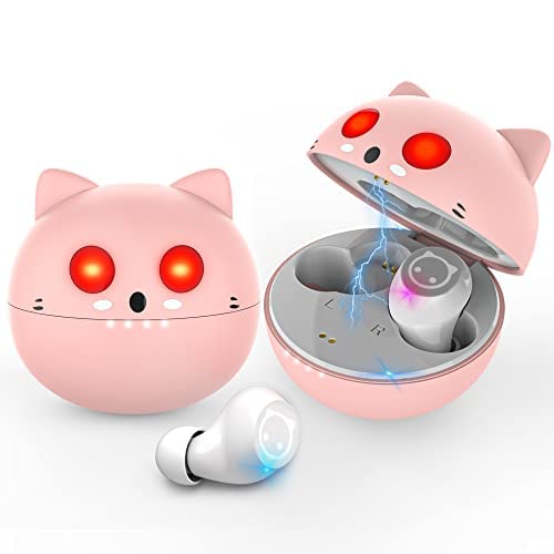Togetface Pink Bluetooth Headphones In-Ear Wireless Headphones Earphones with Cute Cat Charging Case