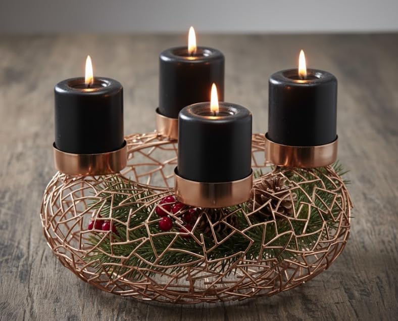 EDZARD Adventskranz Milano, Edelstahl, Gold-Optik, Durchmesser 34 cm, für Stumpenkerzen ø 8 cm