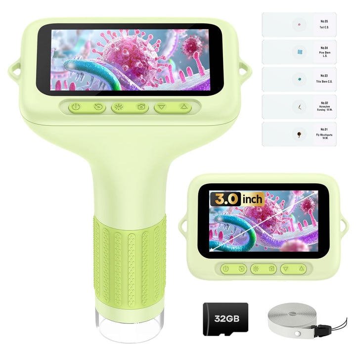 Digitales Mikroskop für Kinder, Mini-Handheld-Miniskop: 1000 x 3 Bildschirme, wiederaufladbar, Mini-