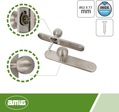 Amig - Runde Drehknauf-Set für Innentüren Mod. 11GP | Ø 62 x 77 mm | rechteckige Plattenverkleidung