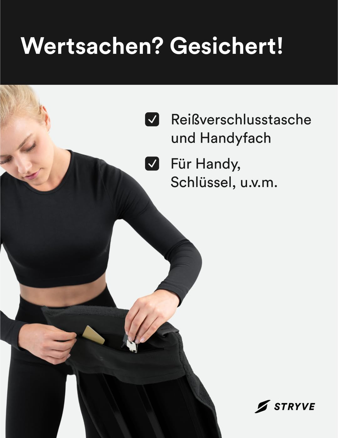 STRYVE Sporthandtuch – Das Original aus DHDL – Towell+ – Graphite Black – 90 x 40 cm – Magnetclip &