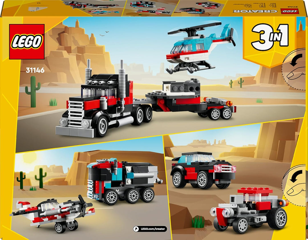 LEGO Creator 3in1 Flatbed Truck with Helicopter Toy to Propeller Plane and Fuel Lorry to Hot Rod and