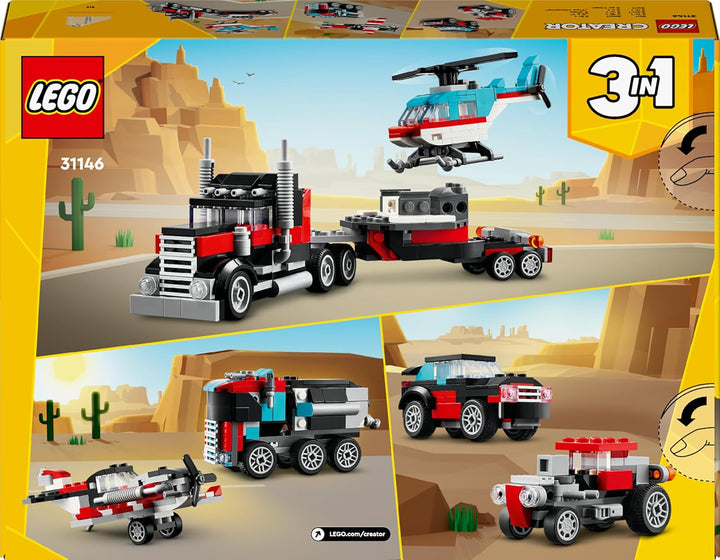 LEGO Creator 3in1 Flatbed Truck with Helicopter Toy to Propeller Plane and Fuel Lorry to Hot Rod and