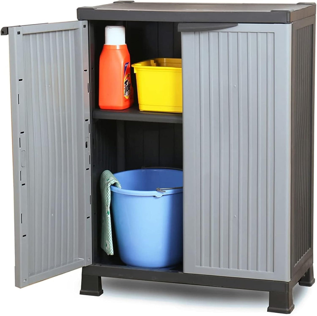 Tidyard Gartenschrank mit 2 Türen und 2 Fachböden Geräteschuppen Kunststoffschrank Spindschrank Schr