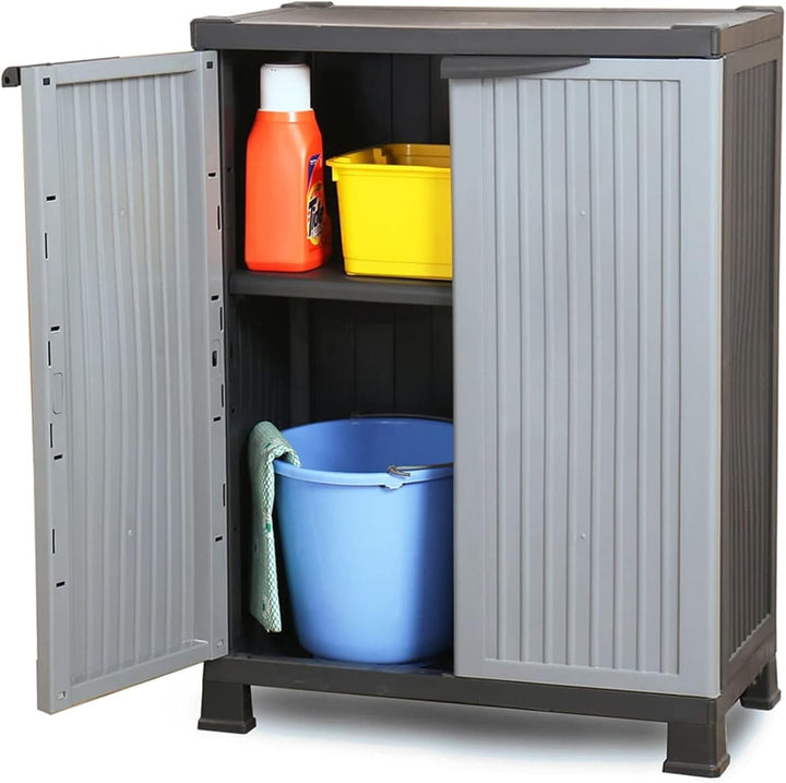 Tidyard Gartenschrank mit 2 Türen und 2 Fachböden Geräteschuppen Kunststoffschrank Spindschrank Schr