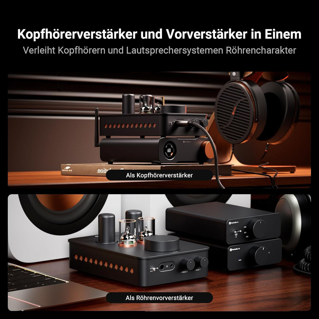 Fosi Audio GR70 Röhren Kopfhörer Verstärker, Authentische Röhren-Verstärkung Preamp mit Vakuum, Mini