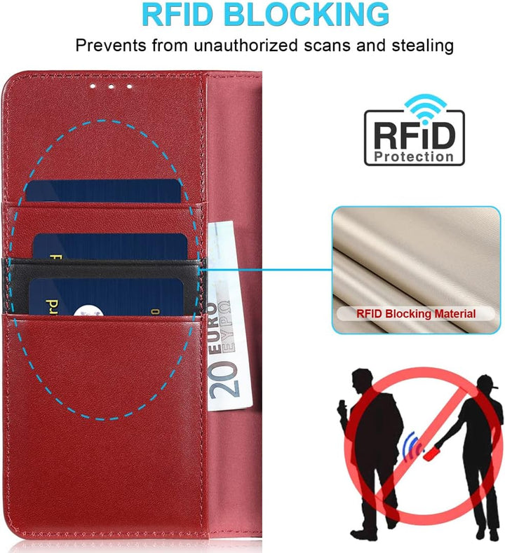 LENSUN Echtleder Hülle für Google Pixel 7 Pro, Handyhülle [Echtes Leder] [Kartenfach] [RFID Schutz]