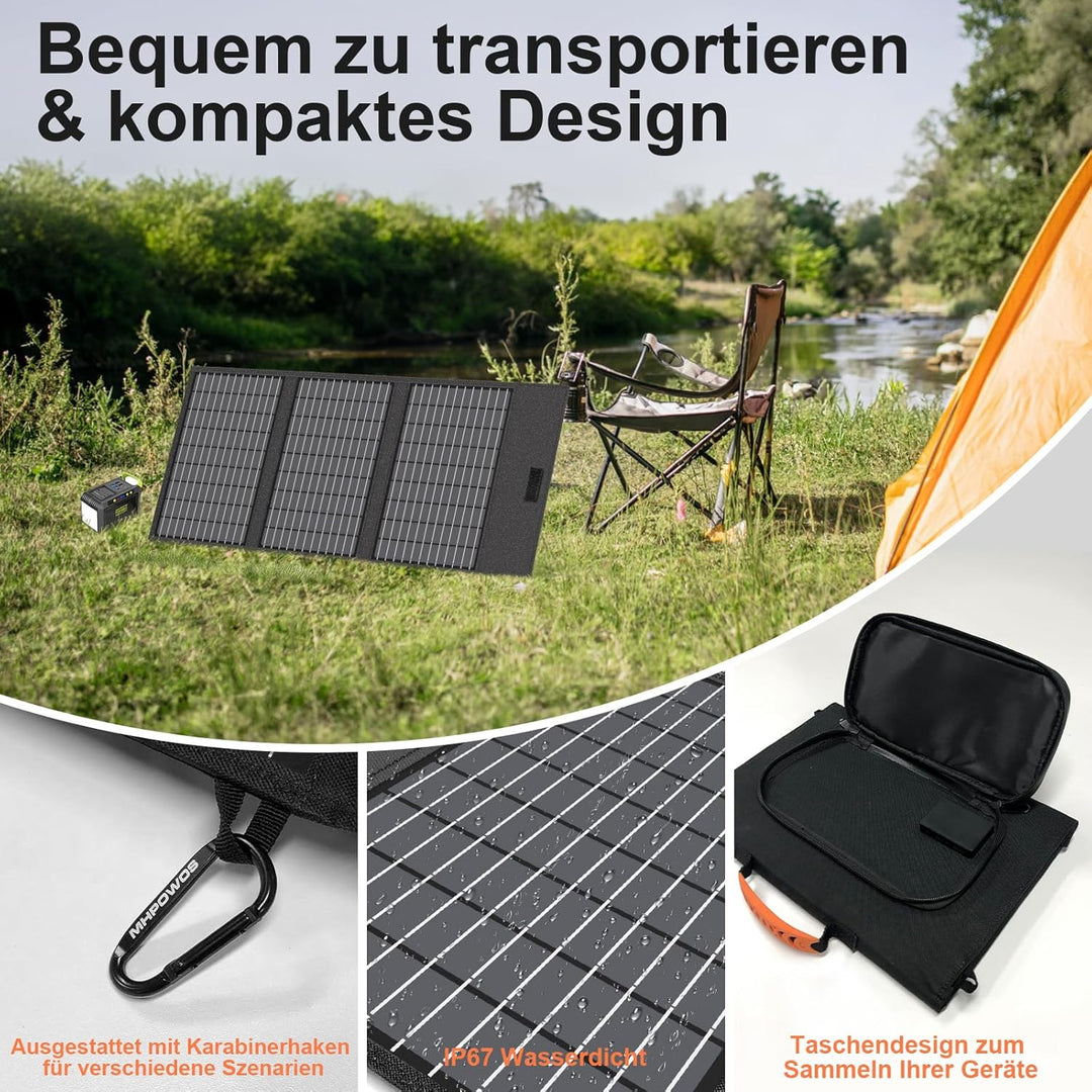 45W 18V Tragbares Solarpanel-Ladegerät mit USB-C, USB-A und DC-Ausgängen, IP67 Wasserdichte Faltbare