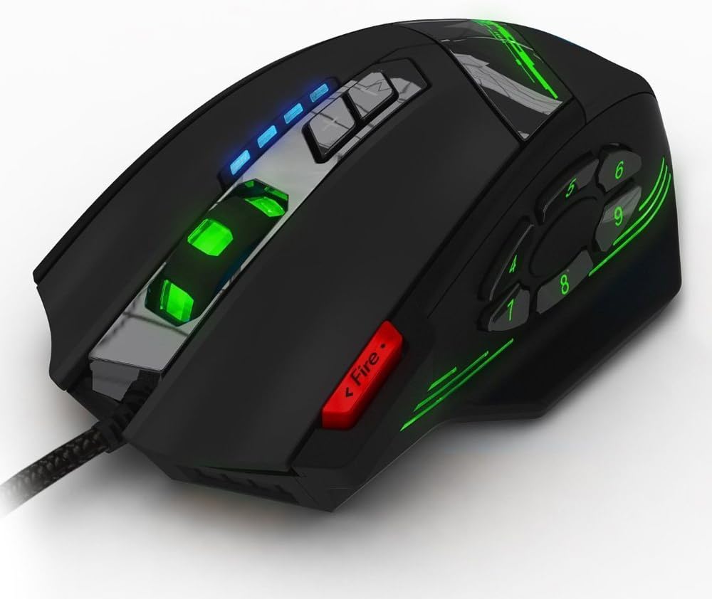 zelotes Gaming Maus,4000DPI,12 programmierbare Tasten,8 Gewichtsblöcke,Ergonomische Design,RGB Gamer