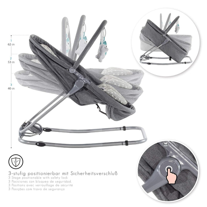 Engel & Storch Babywippe VIGO Baby Schaukelstuhl Babywiege mit abnehmbarem Bezug und Spielebogen - i