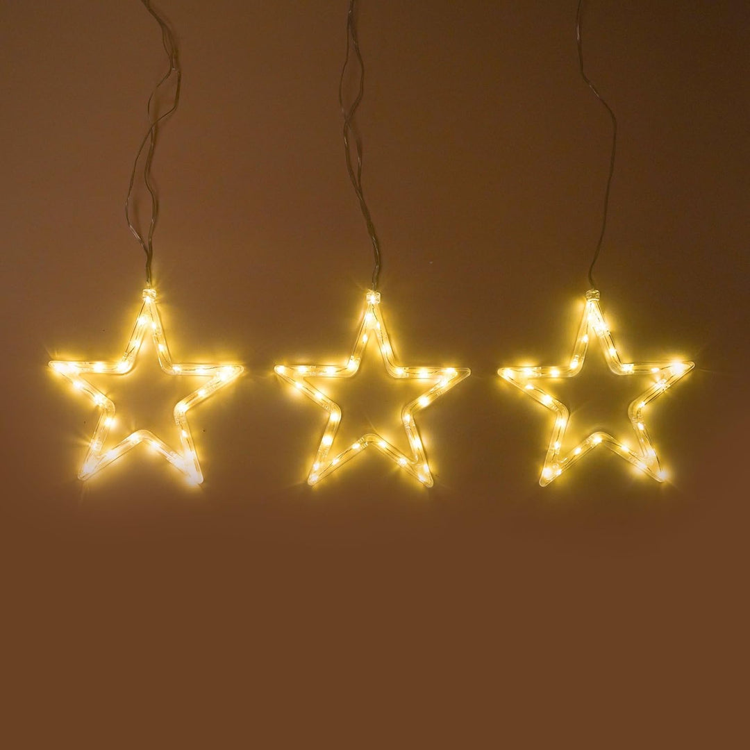 Esotec Solar Lichtervorhang Sternenregen, 3 Sterne mit je 28 LEDs ⌀19cm 2800K warmweiss, Lichterkett