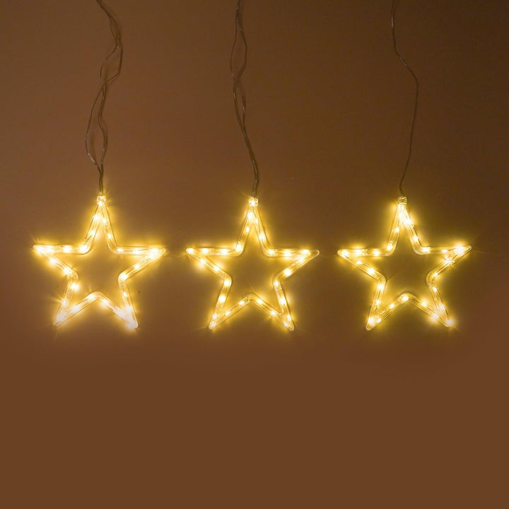 Esotec Solar Lichtervorhang Sternenregen, 3 Sterne mit je 28 LEDs ⌀19cm 2800K warmweiss, Lichterkett