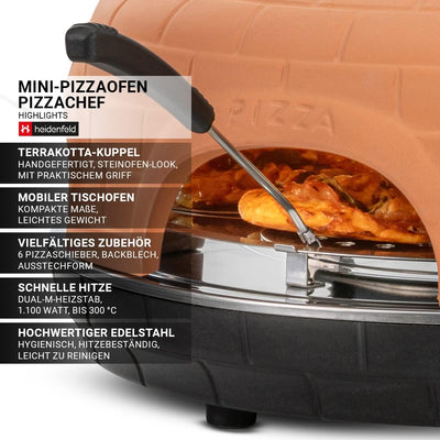 Heidenfeld Pizzaofen Pizzachef PO100 - Elektrischer Pizza Ofen - 1000 Watt - Pizzamaker inkl. Pizzas