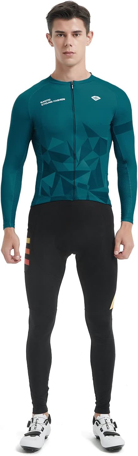Santic Fahrradtrikot Herren Langarm Radtrikot Fahrradshirt Herren mit Taschen S Grün, S Grün