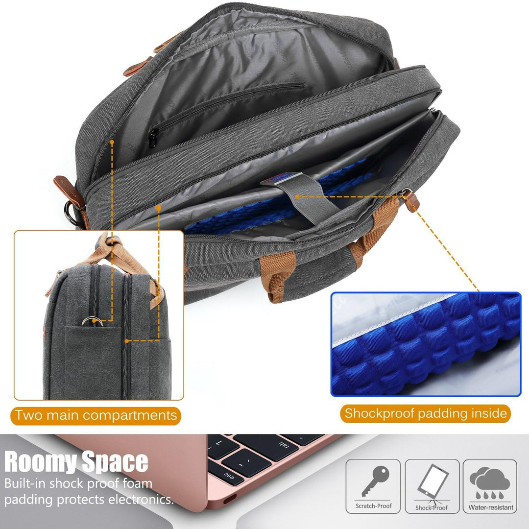 CoolBELL 17,3 Zoll umwandelbar Laptop Tasche/Rucksack Messenger Bag Canvas Umhängetasche Business Ba