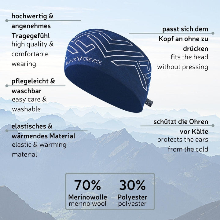 BLACK CREVICE Merino Headband I Stylisches One Size Stirnband I Unisex-Stirnband aus 70% Merino &amp; 30