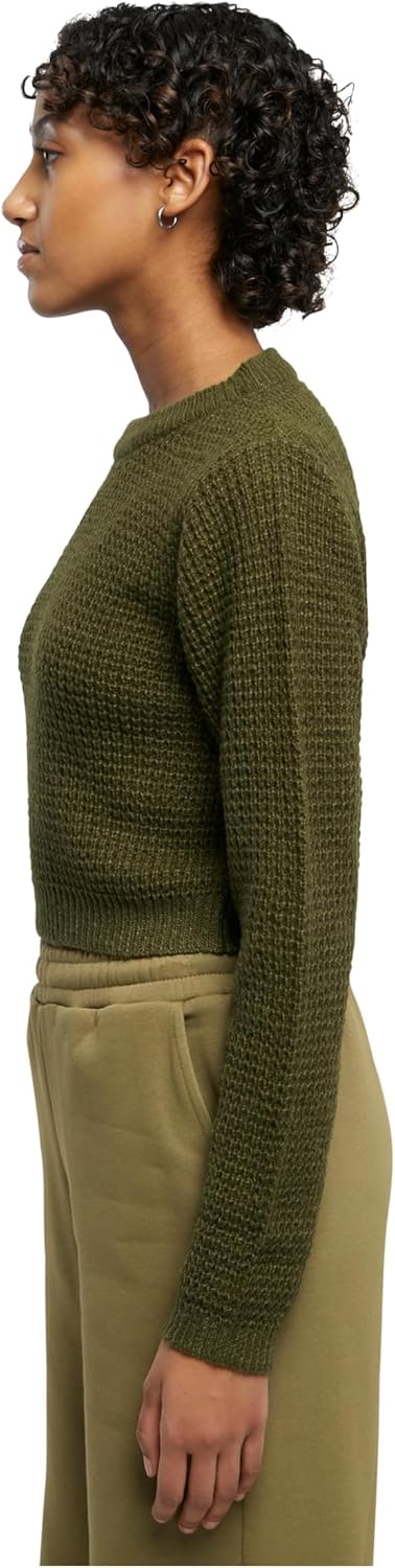 Urban Classics Damen Ladies Short Waffle Sweater XS Summerolive, XS Summerolive