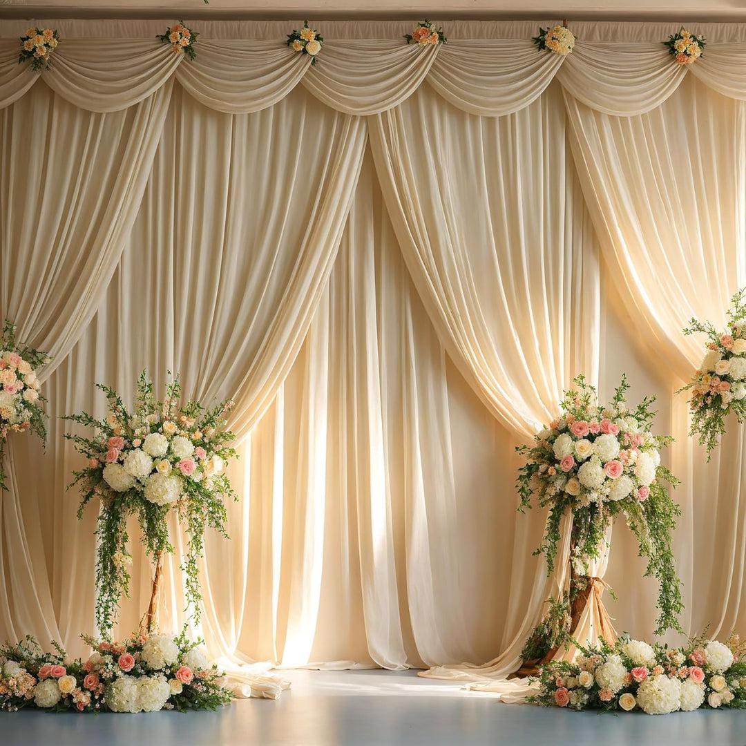 3x3 m Beige Vorhang für Kulissen, Party-Hintergrund Vorhang Beige Hochzeit Hintergrund, Polyester Be