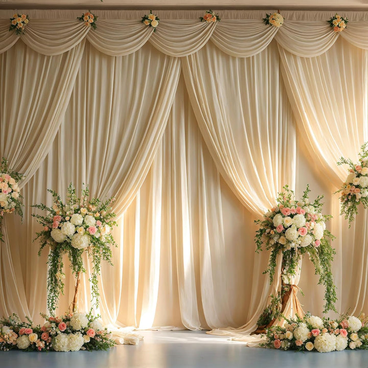 3x3 m Beige Vorhang für Kulissen, Party-Hintergrund Vorhang Beige Hochzeit Hintergrund, Polyester Be