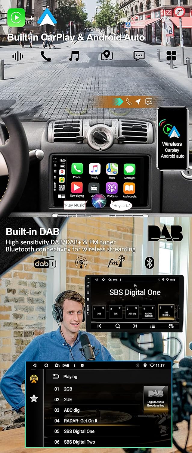 JOYX Android 12 IPS Autoradio - [Eingebaut DAB] - Passt für Benz Smart fortwo 451 (2005-2010) - Kabe