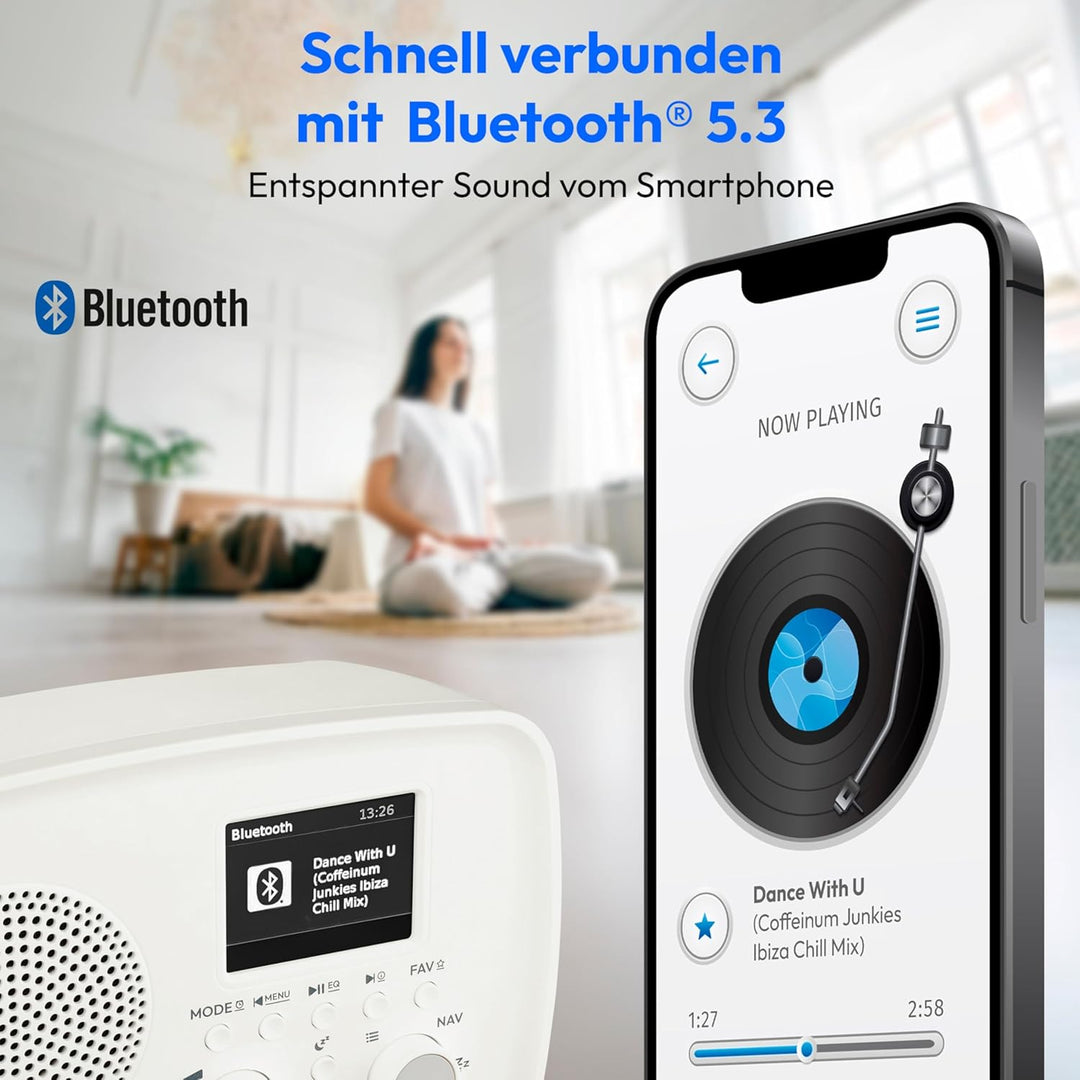 MEDION DAB+ Radio mit Bluetooth DRE-1 (DAB Plus, UKW Radio, Tropfwasserschutz, Teleskopantenne, Weck
