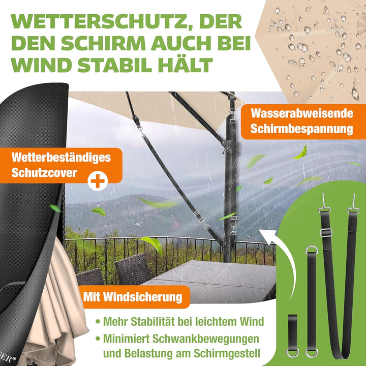 KESSER® Sonnenschirm Ampelschirm SUN Rund XL Ø330 cm Inkl. Abdeckung + Windsicherung 7-Fach Verstell