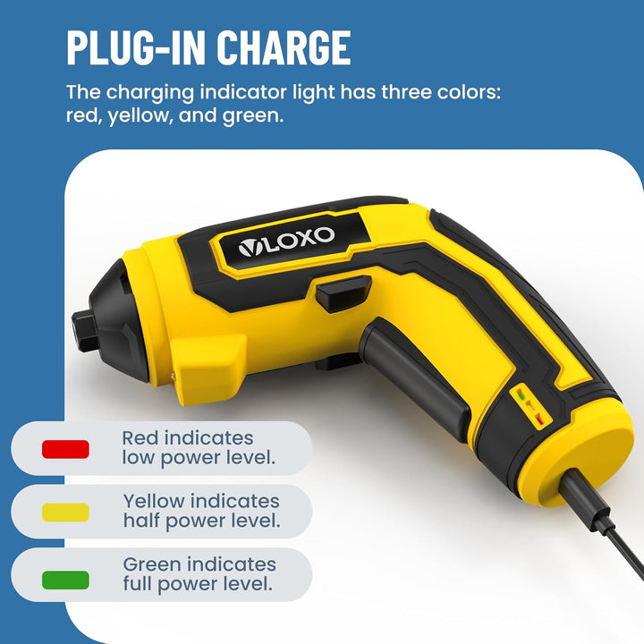 VLOXO 4 in 1 Akkuschrauber 7.0Nm 4V Kabelloser Schraubendreher mit LED-Licht inkl. Winkel-/Drehmomen