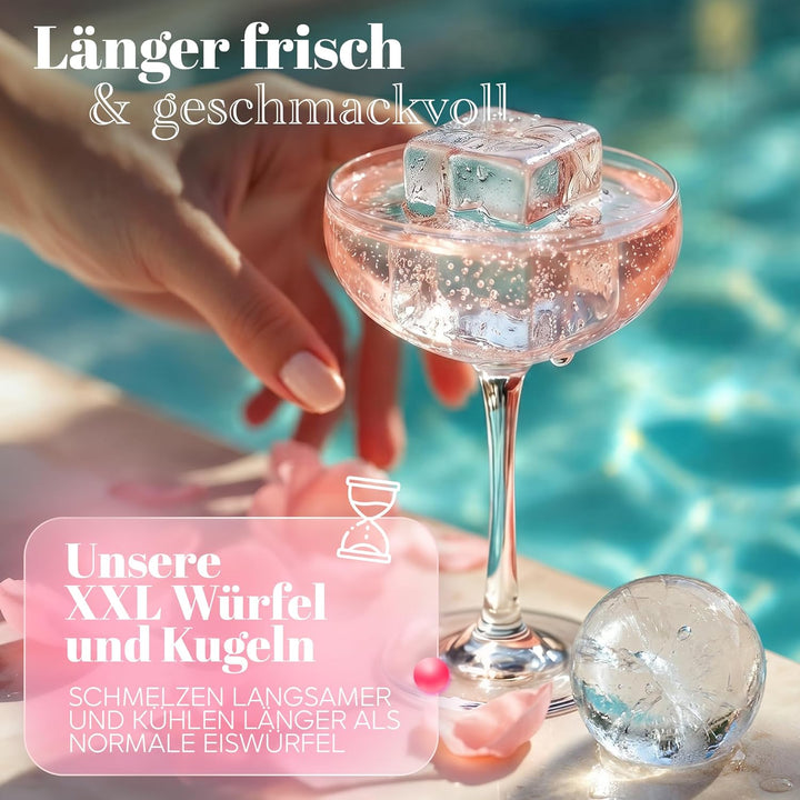 Neighbour’s Friend® Rosa XXL Eiswürfel & Eiskugelform Set – 30 grosse 5cm Eiswürfel & 30 Eiskugeln a