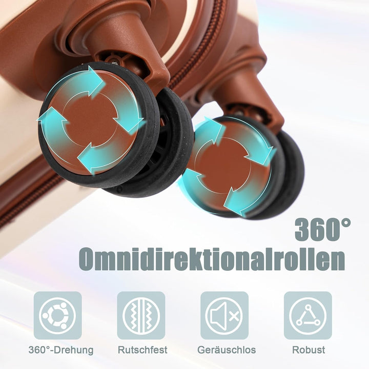 Hartschalen-Koffer Trolley Handgepäck Rollkoffer, Reisekoffer Set mit 4 Rollen, 2er Gepäckset Beige+