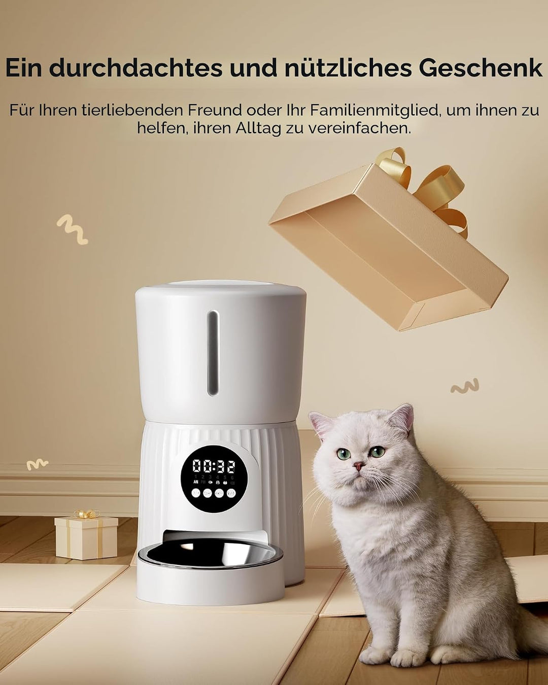 Faroro 4L Futterautomat Katze, Katzenfutter Automat mit Timer, Futterspender für Hunde mit Edelstahl