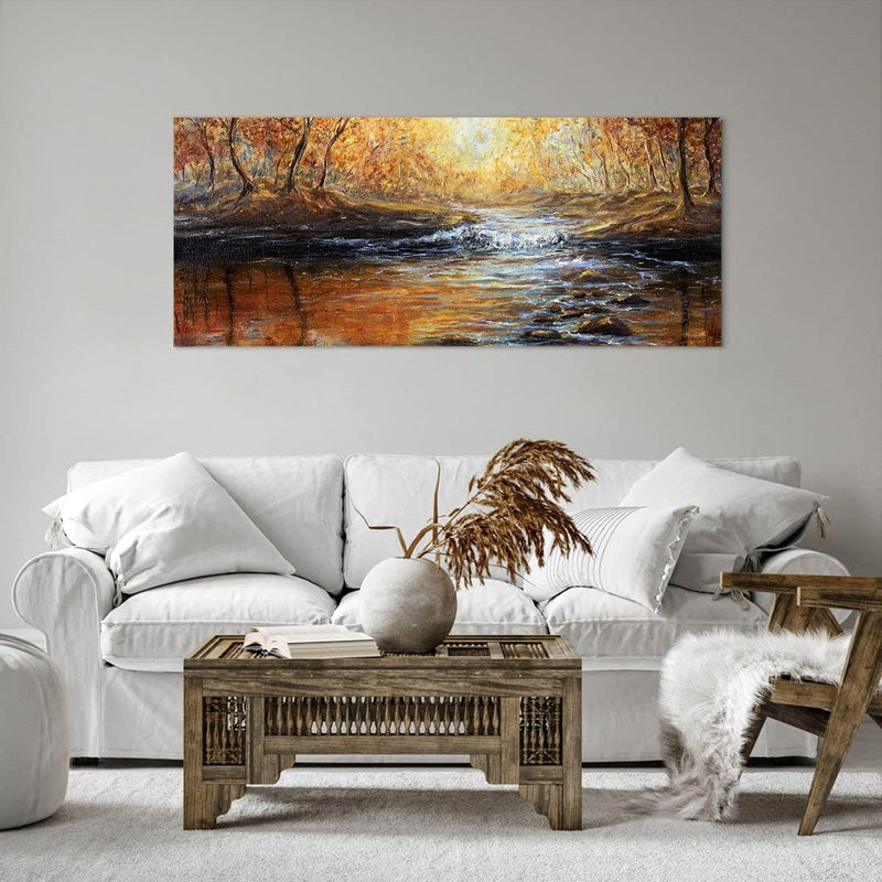 Wandbilder Dekoration Wohnzimmer Bach Park Baum Panorama Bilder auf Leinwand 120x50cm Leinwandbild m